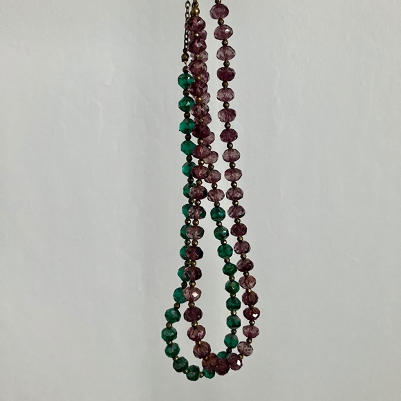 Purple and Green Faceted Czech Glass Beaded Layered Necklace Brass Accents - Picture 7 of 12